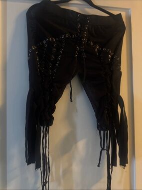 Black Lace-Up Fringe Bike Shorts - Women's Edgy Festival Style